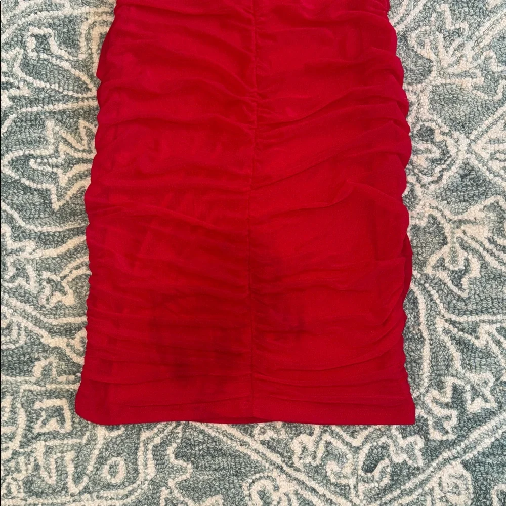Fitted Red Ruched Mini Dress - Picture 12 of 15